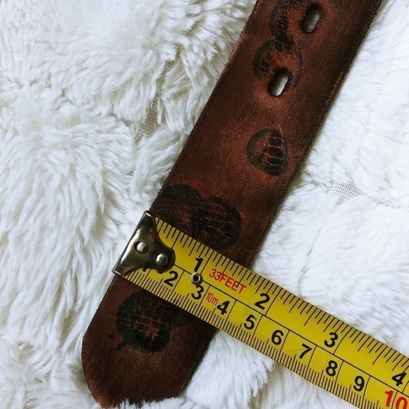 Cowhide vintage belt brown gypsy boho buckle - Picture 8 of 12